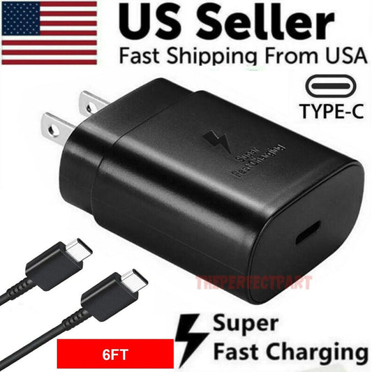 25W Type USB-C Super Fast Wall Charger +6FT Cable for Samsung Galaxy S20 S21 S22