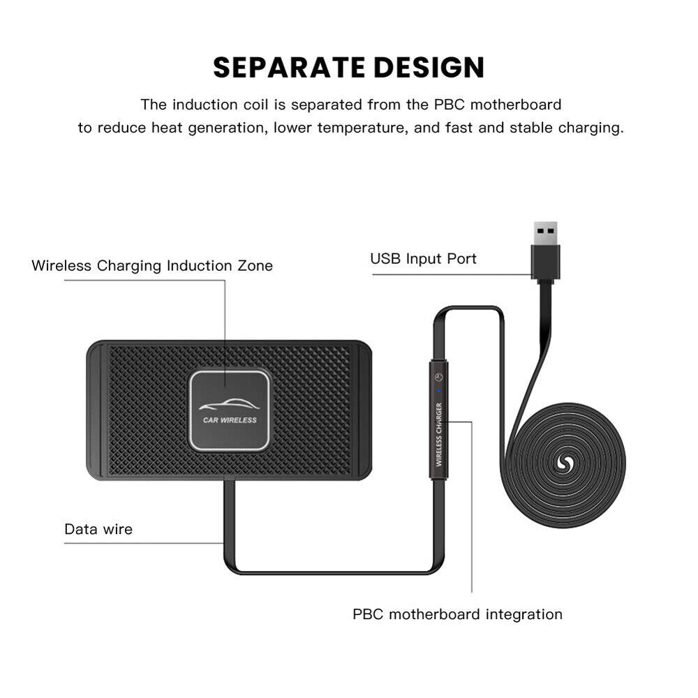 Wireless Car Phone Charger Fast Charging Pad Mat for Iphone Samsung Universal