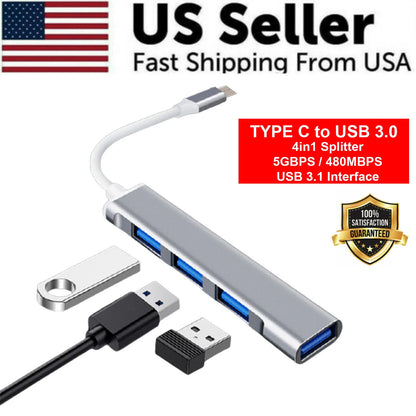 4-Port USB-C Hub Splitter for PC, Mac, MacBook Pro & iPad - Fast USB 3.0 Connectivity