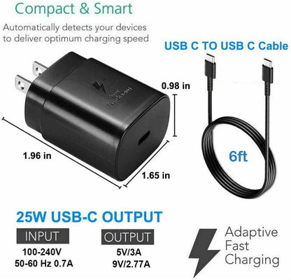 25W Type USB-C Super Fast Wall Charger +6FT Cable for Samsung Galaxy S20 S21 S22