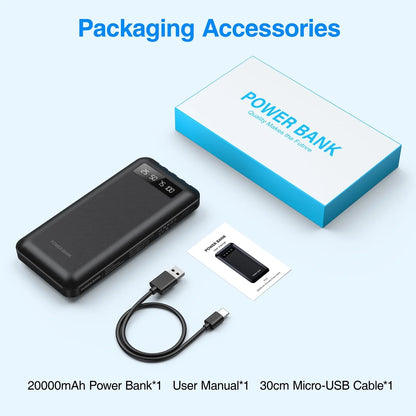 20000Mah Power Bank Portable Charger with Cables, USB Battery Pack Compatible for Iphone & Android Cell Phone